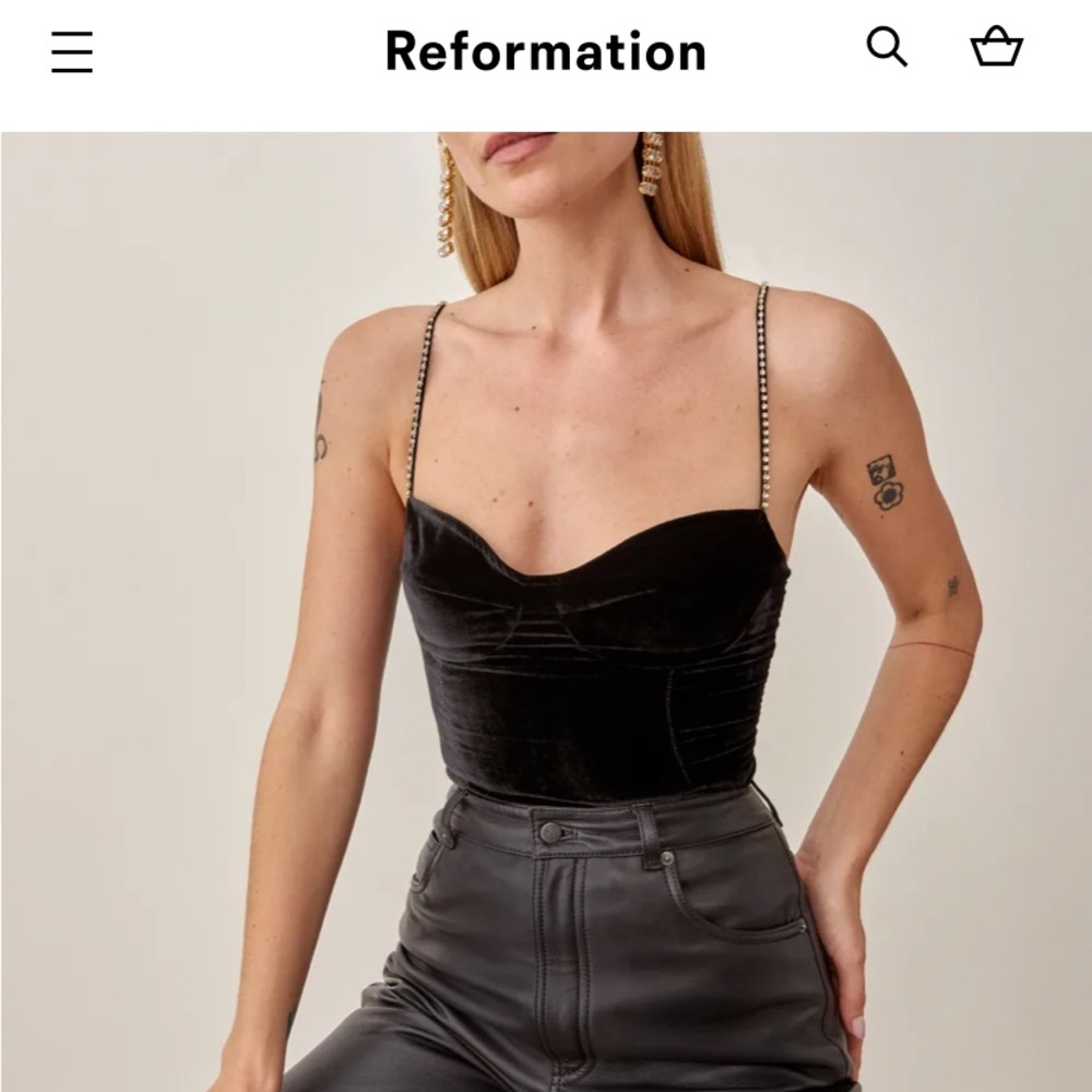 NWT Reformation silk rhinestone Genevieve Embellished Velvet Bustier Cami Top